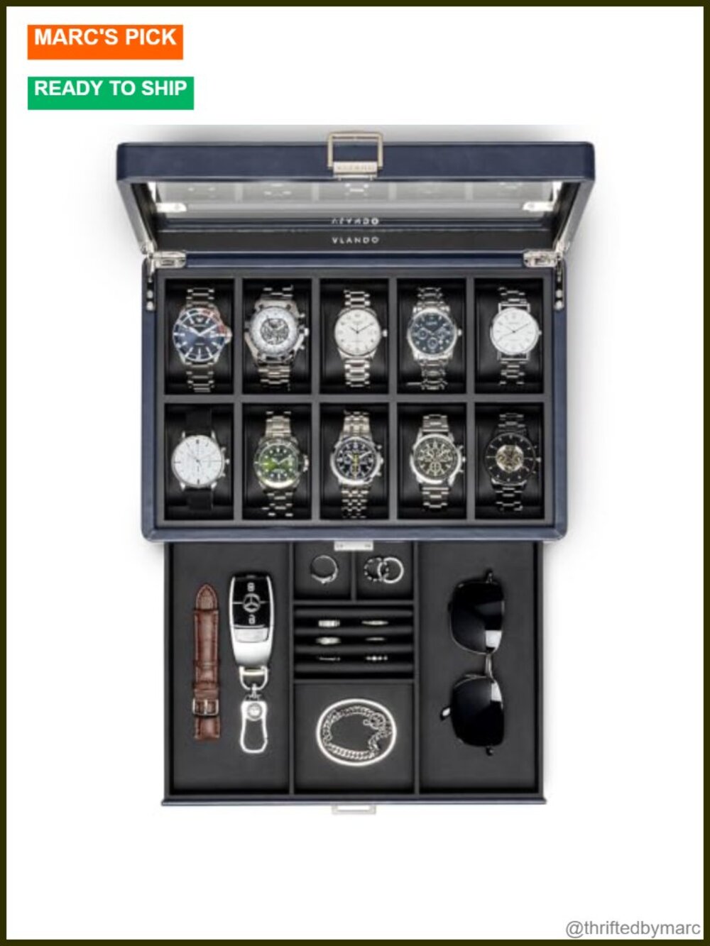 10 Slot Lockable Watch Box Textured Leather Display Case